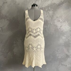 Designer Gryphon New York Cream Crochet Knit Dress Small